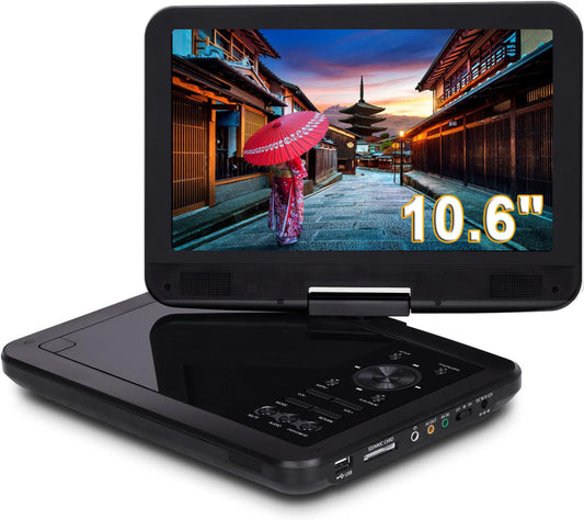 12.6型 ポータブル DVDプレーヤー 液晶 大画面 4時間連続再生 CPRM対応 Hi-Fiスピーカー搭載 リージョンフリー  AV入出力